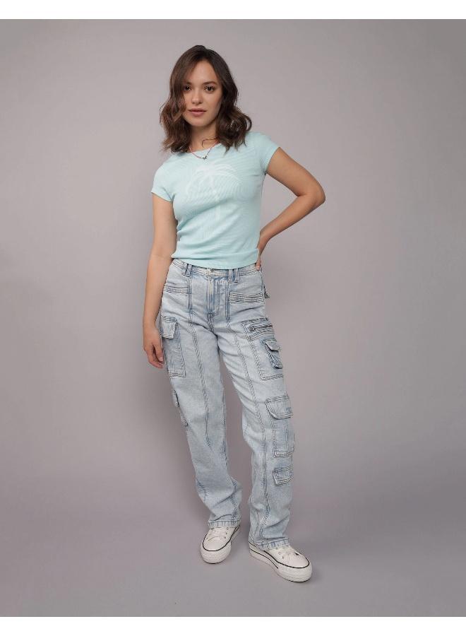American Eagle AE Stretch Super High-Waisted Baggy Straight Cargo Jean  - Image 1
