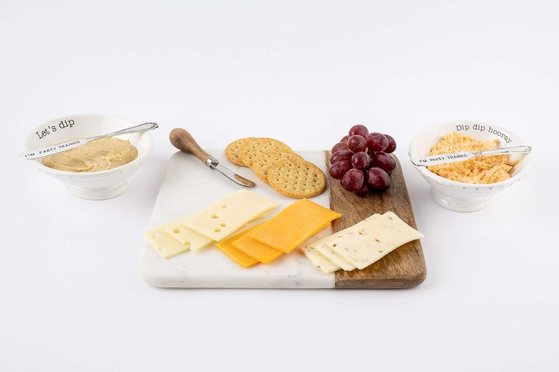 MudPie Marble and Wood Serving Board and Spreader, White - Image 4