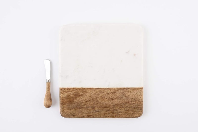 MudPie Marble and Wood Serving Board and Spreader, White - Image 2