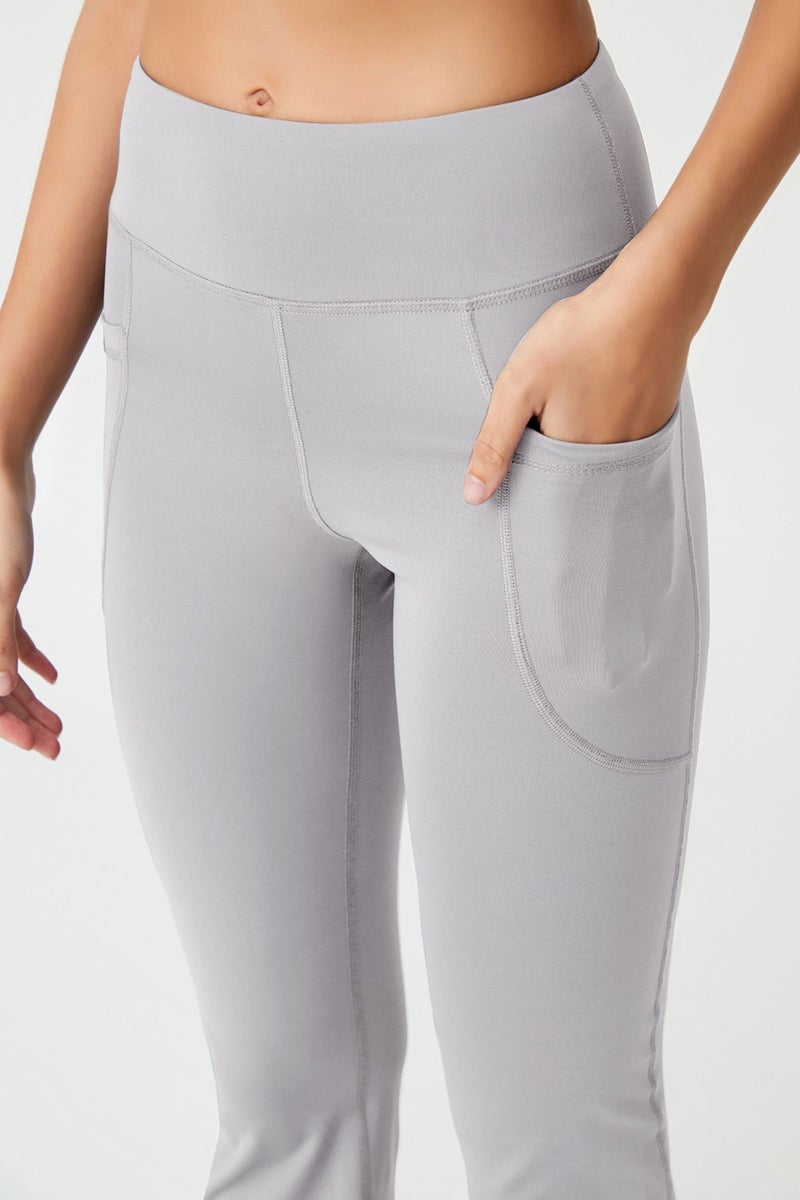 Los Ojos Women's Gray High Waist Smoothing Double Pocket Flared Leg Tights Bootcut  - Image 4