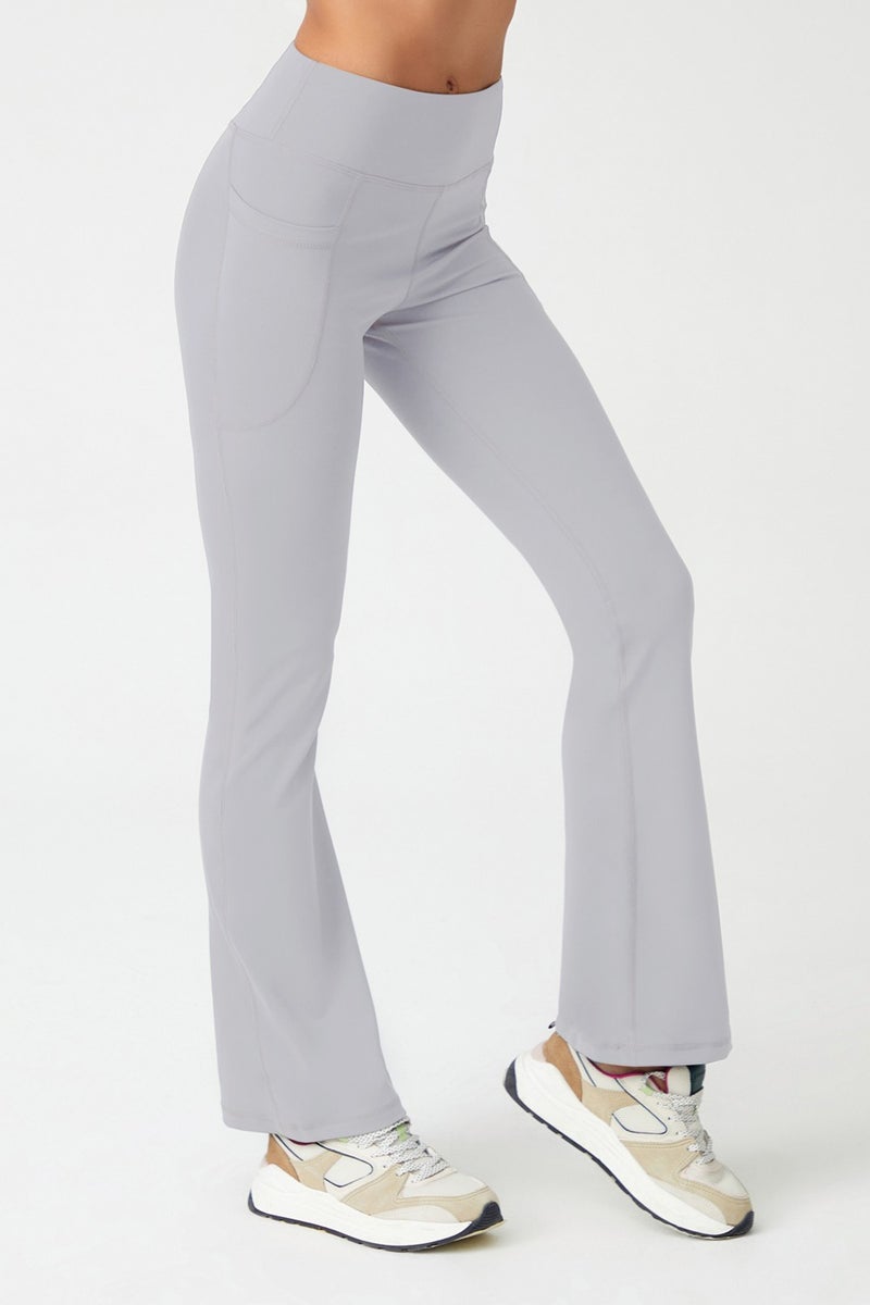Los Ojos Women's Gray High Waist Smoothing Double Pocket Flared Leg Tights Bootcut  - Image 5