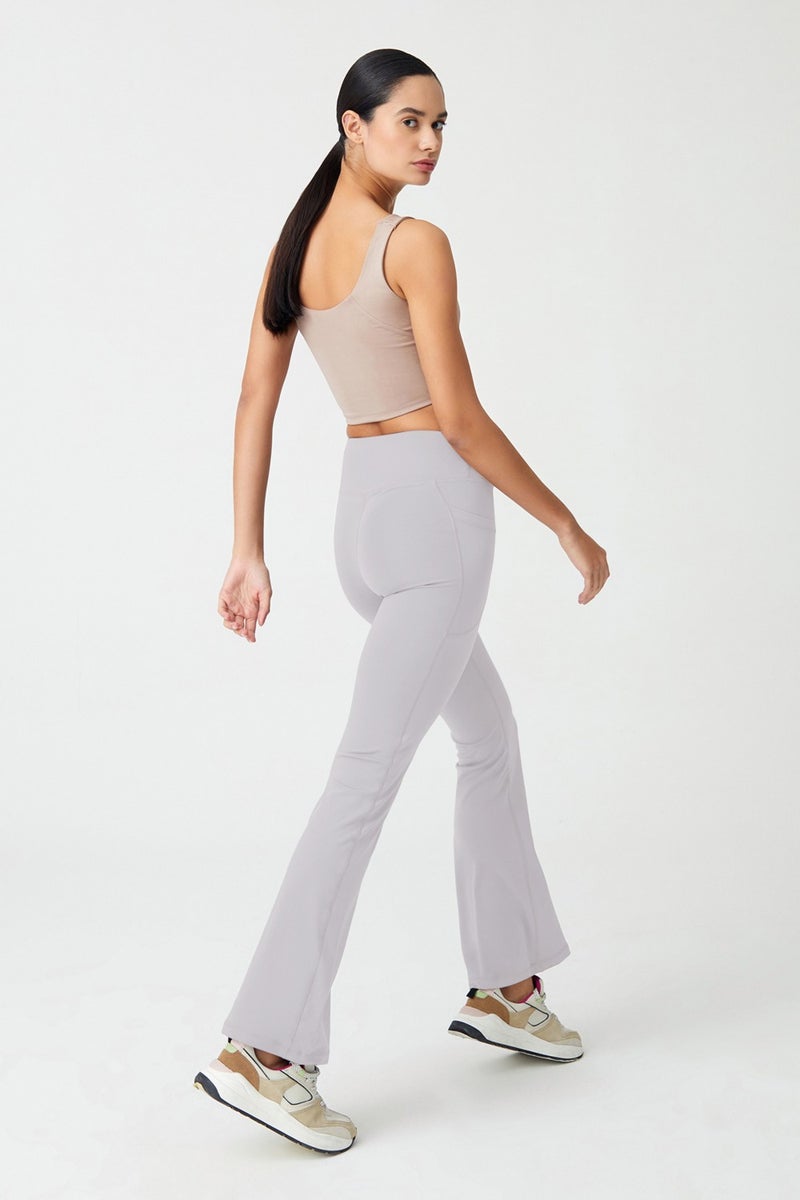 Los Ojos Women's Gray High Waist Smoothing Double Pocket Flared Leg Tights Bootcut  - Image 3