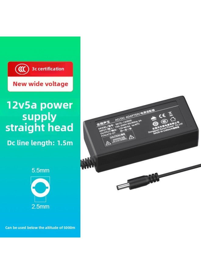 12V5A4A Industrial Grade 3CCE Certified Power Adapter Display Dajing Hangjia Switching Power Supply-Color:【industrial Grade】 12v5a Interface 5.5*2.5 Straight (excluding Ac Line)