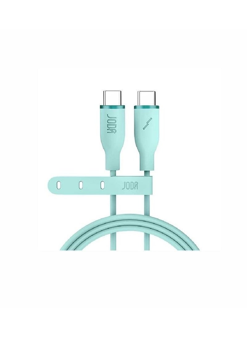 JODA Type-C to Type-C charging cable, soft silicone, fast and safe with 60W power, 1 meter length and elegant Green color. - Image 1