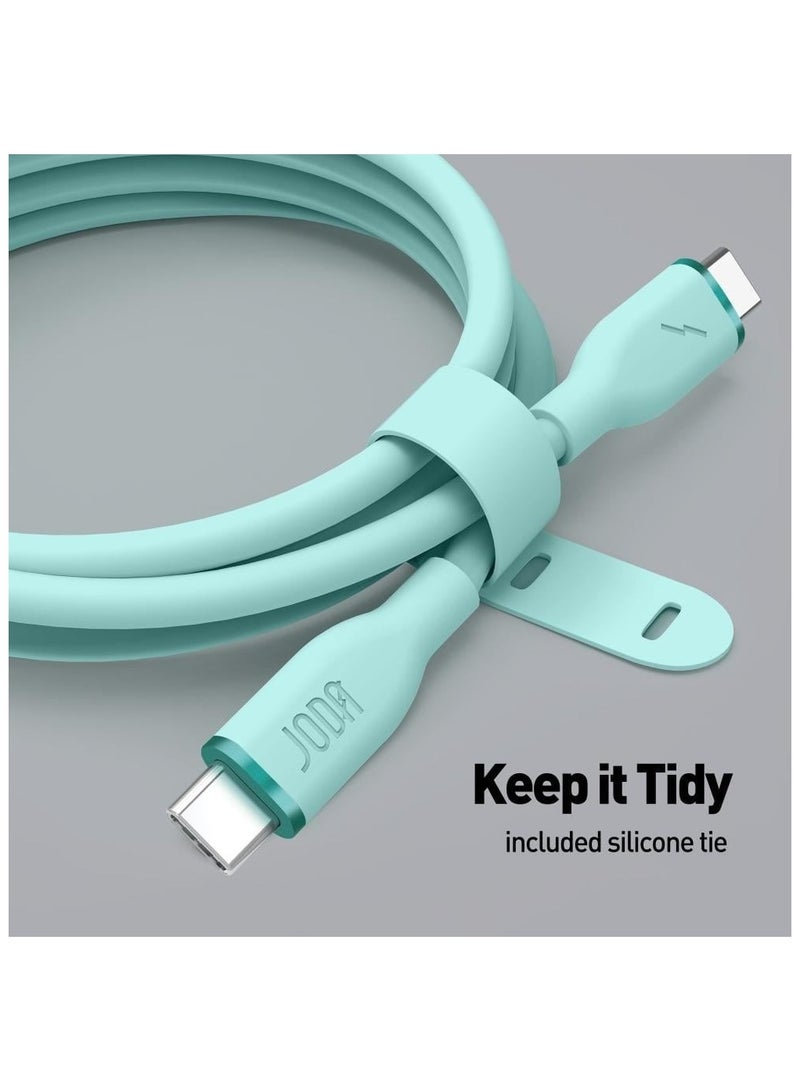 JODA Type-C to Type-C charging cable, soft silicone, fast and safe with 60W power, 1 meter length and elegant Green color. - Image 2