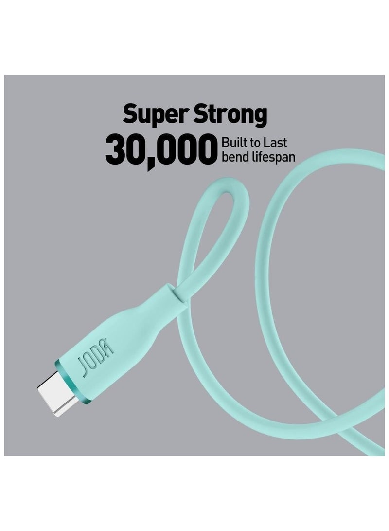 JODA Type-C to Type-C charging cable, soft silicone, fast and safe with 60W power, 1 meter length and elegant Green color. - Image 3