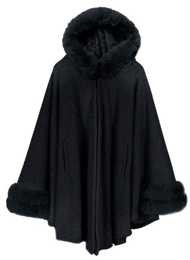 Dahlia Dahlia Women's Winter Poncho Cape with Faux Fur & Fleece Lined, Large Black 