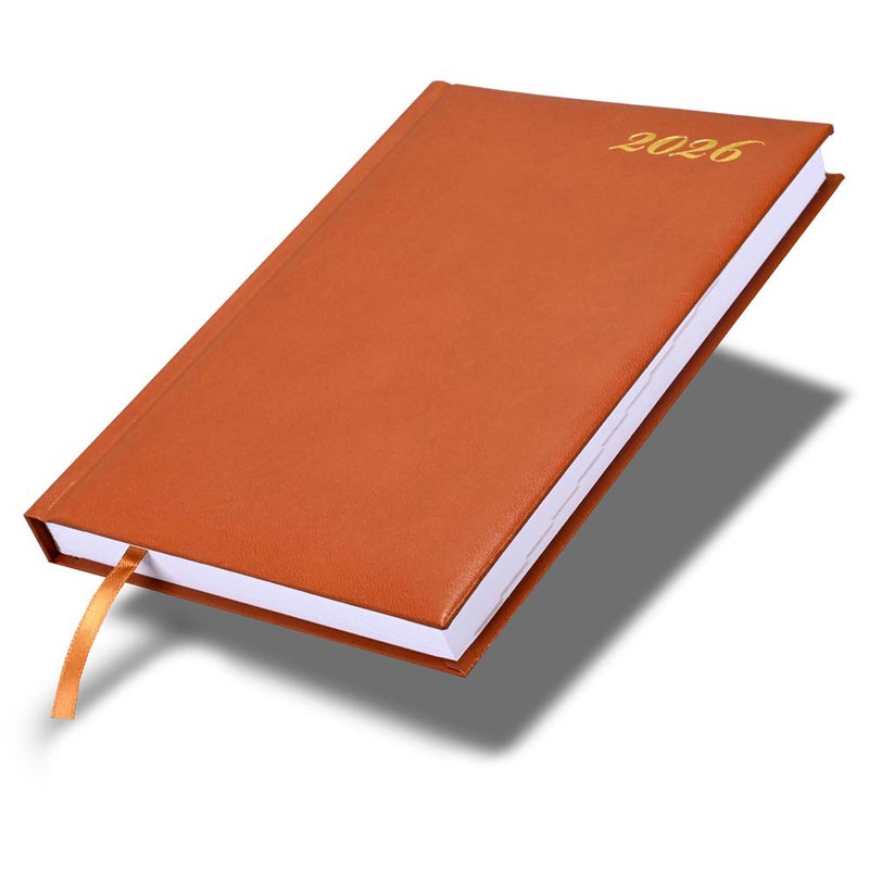 FIS 2026 International A5 Diary, 148x210mm, Hard Cover Vinyl Materials, 1 Day a Page Format, 7 Multi Languages, 60gsm White Paper, Brown Cover - FSDI136-7V26BR - Image 1