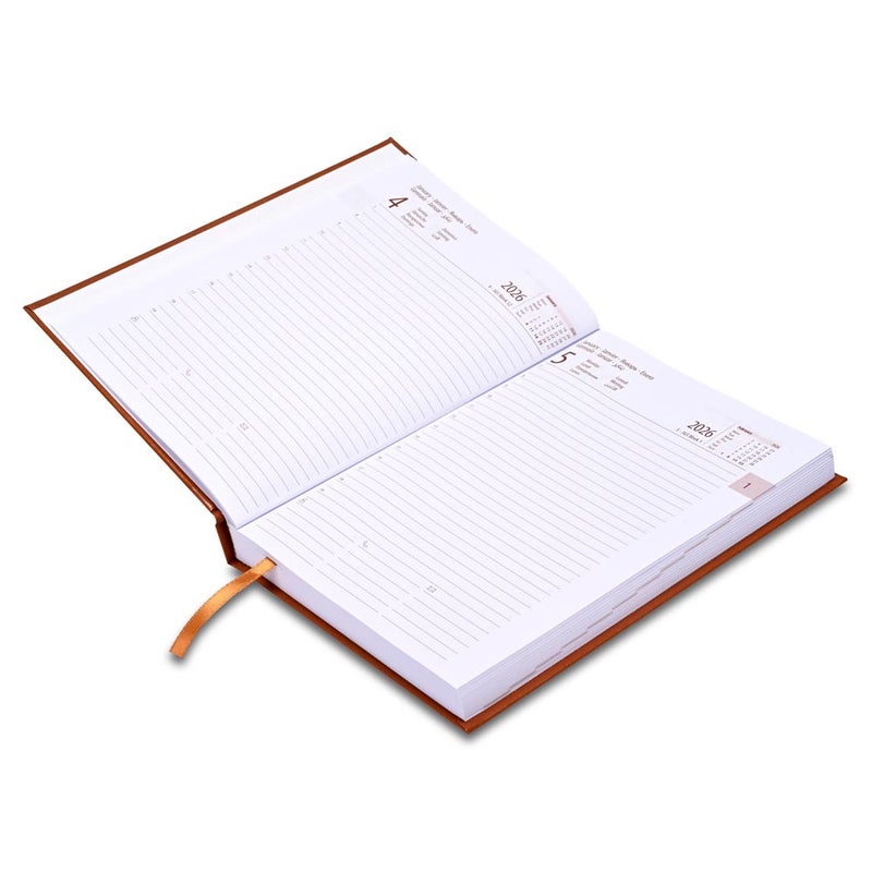 FIS 2026 International A5 Diary, 148x210mm, Hard Cover Vinyl Materials, 1 Day a Page Format, 7 Multi Languages, 60gsm White Paper, Brown Cover - FSDI136-7V26BR - Image 3