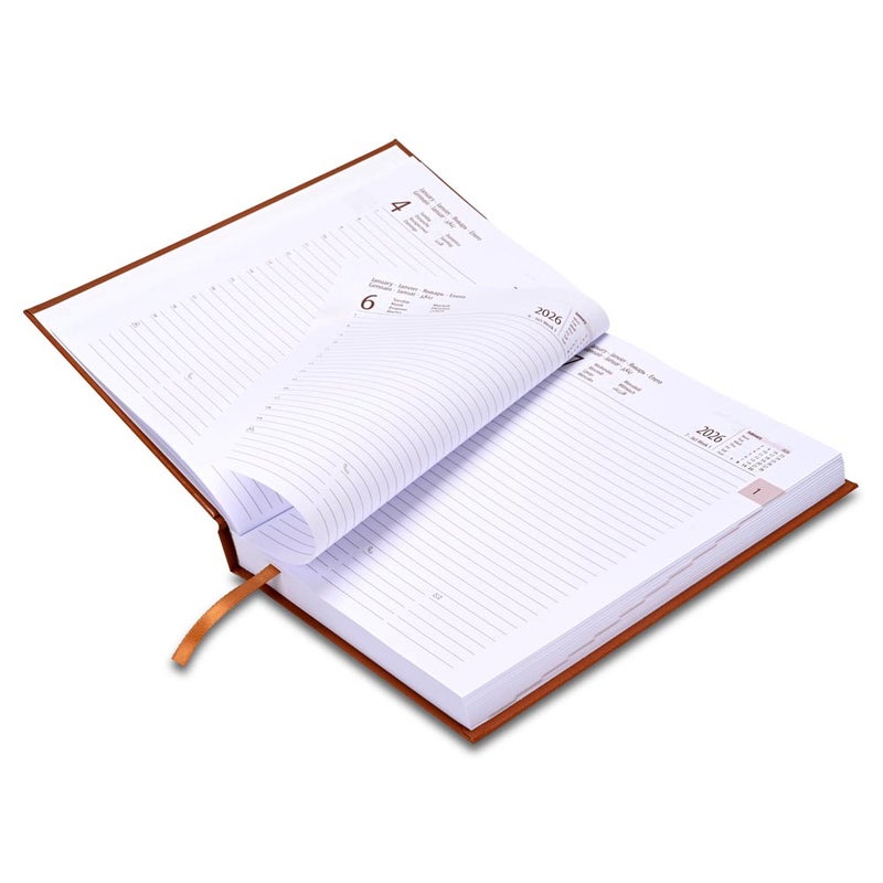 FIS 2026 International A5 Diary, 148x210mm, Hard Cover Vinyl Materials, 1 Day a Page Format, 7 Multi Languages, 60gsm White Paper, Brown Cover - FSDI136-7V26BR - Image 4