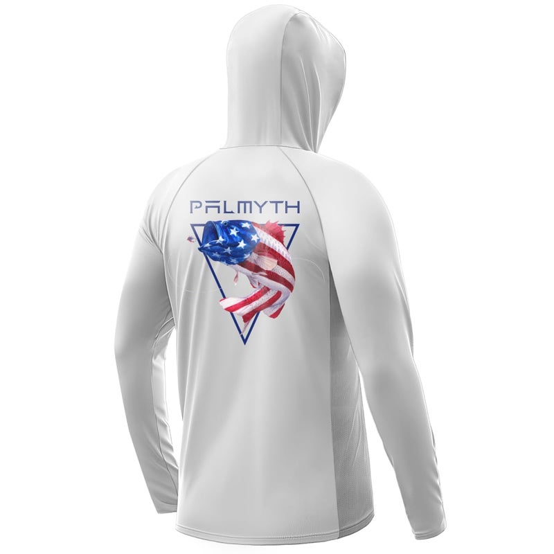 Palmyth Fishing Hoodie for Men Long Sleeve Sun Protection UV UPF 50 ShirtsWhiteLargemouth BassL - Image 2