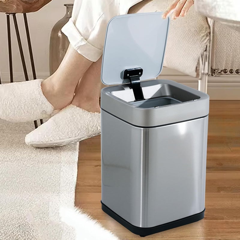 Kuber Industries Kuber Industries 6L Stainless Steel Automatic Touchless Motion Sensor Dustbin Quick Open Soft Close Lid Garbage Bin for Kitchen Bathroom Indoor Outdoor Trash Can  - Image 1