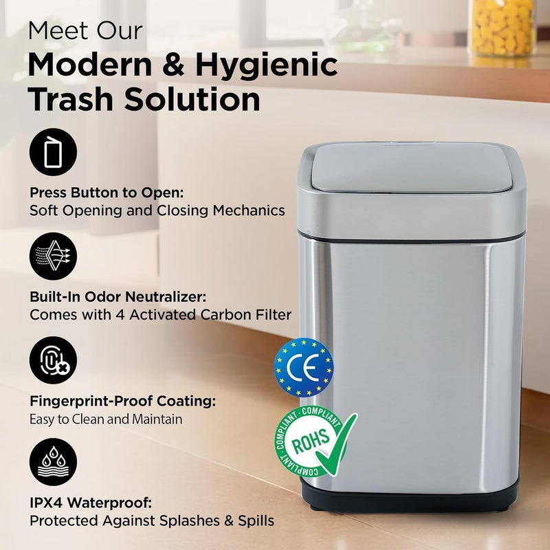 Kuber Industries Kuber Industries 6L Stainless Steel Automatic Touchless Motion Sensor Dustbin Quick Open Soft Close Lid Garbage Bin for Kitchen Bathroom Indoor Outdoor Trash Can  - Image 3