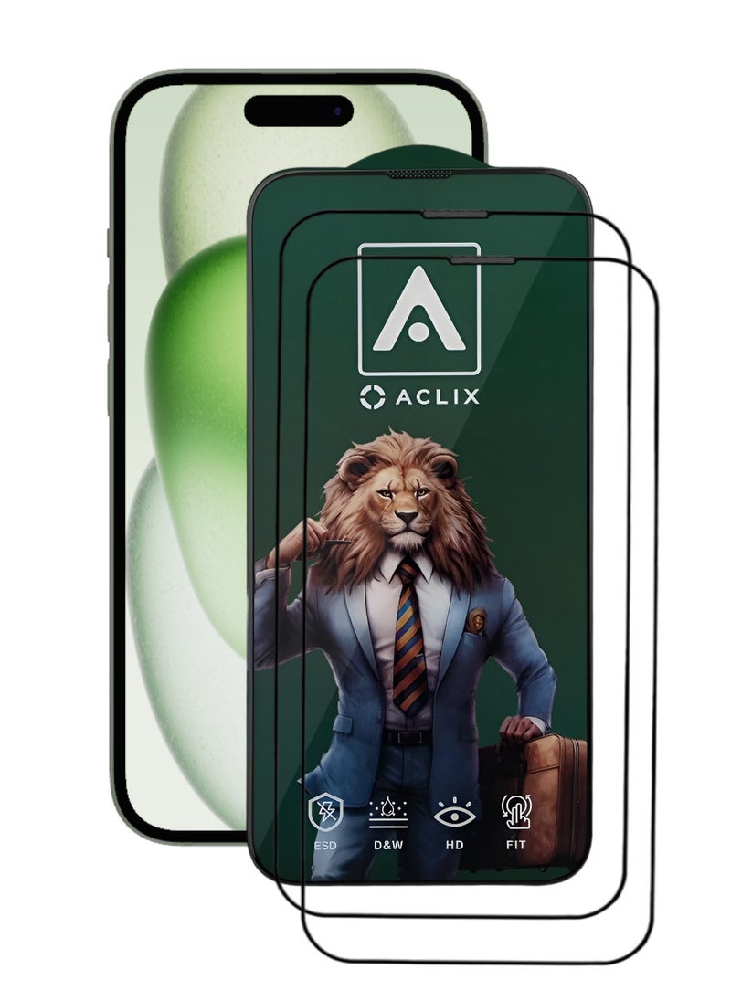 ACLIX 2 Pieces Antistatic ESD Dustproof Premium Quality High Definition Tempered Glass Screen Protector Designed For  iPhone 15 - Image 1