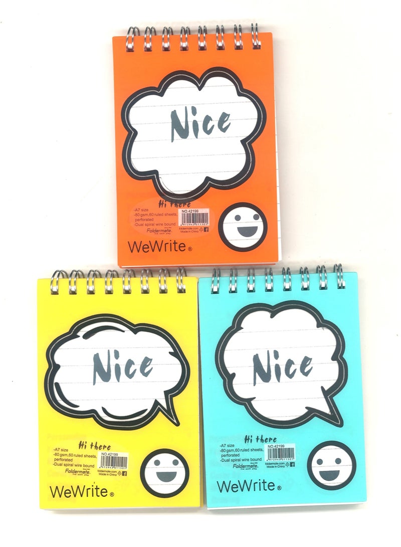 Foldermate 3-Piece A7 Size Spiral Notebook 70 Sheets - Image 1
