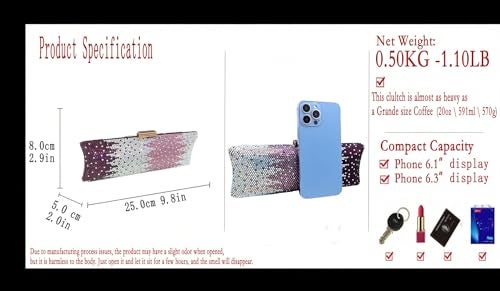 Boutique De FGG حقائب مسائية طويلة وحقائب كلاتش من بوتيك دي FGG للنساء لحفلات رسمية حقائب يد مرصعة بالأحجار الكريمة لحفلات الزفاف حقائب كلاتش كريستالية، ميني، فوشيا - Image 3