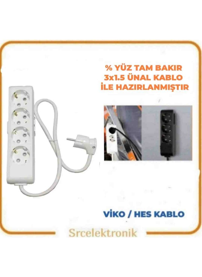 Viko Multi-Let 4 Piece White (12 to 40 Meters) Grounded Child Protection Extension (3x1.5 Ünal Cable Full Copper) Ttr Cable Tse HO5VV-F 