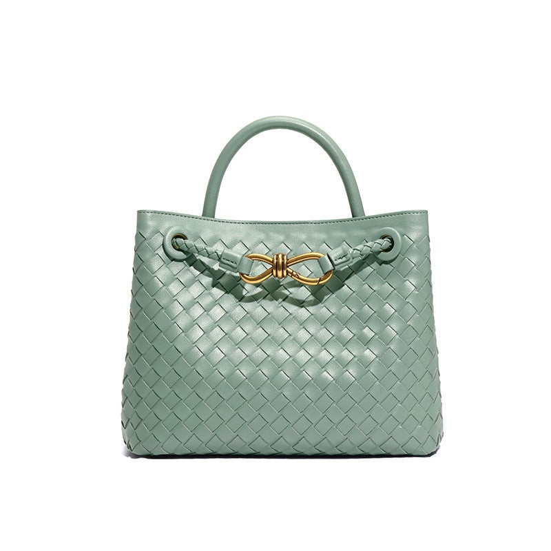 Large-Capacity Commuter Versatile Shoulder Handbag Niche Design New Metal Rope Buckle Hand-Woven Tote Bag W - Image 1