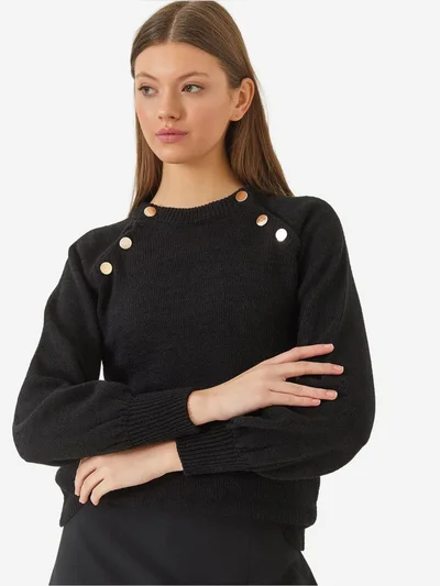 Bianco Lucci LUCCI Textured Knitwear Crew Neck Sweater with Buttons
