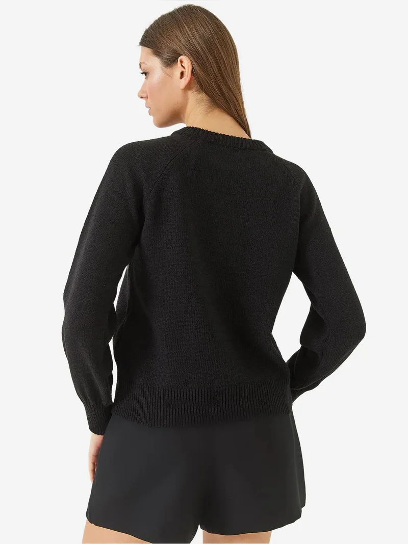 Bianco Lucci LUCCI Textured Knitwear Crew Neck Sweater with Buttons