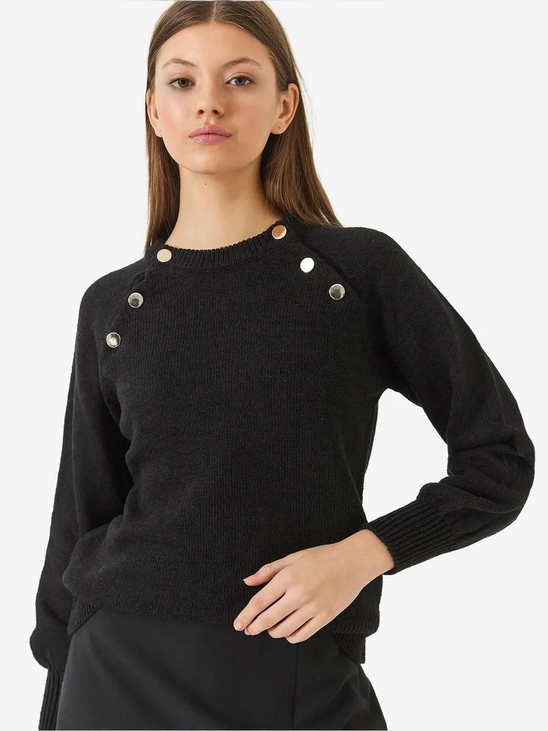 Bianco Lucci LUCCI Textured Knitwear Crew Neck Sweater with Buttons