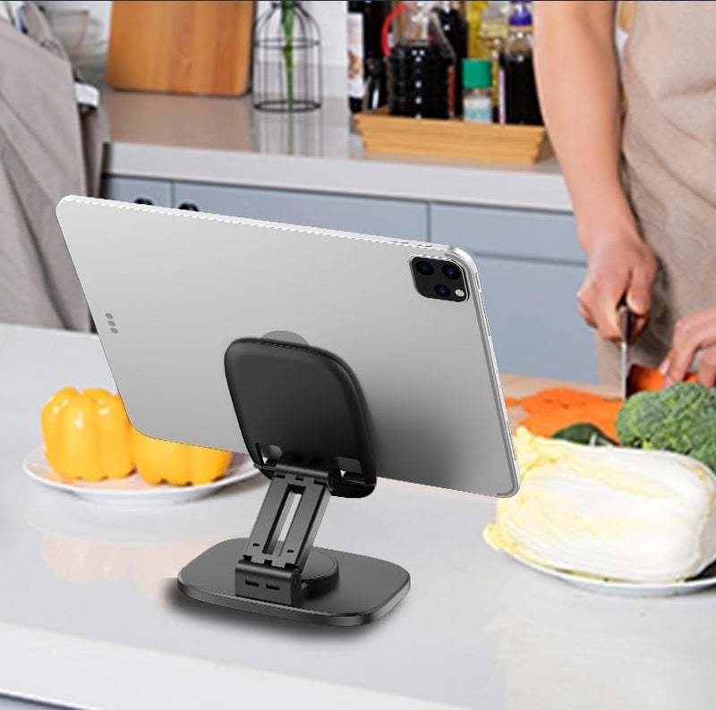 WALLVIEW TECH 360° Aluminum Mobile Stand for Desk, Foldable Design with Stable Rotational Metallic Round Base, Multiple Height & Angle adjustments for Smartphones, Tablets & iPad (Black) - Image 5