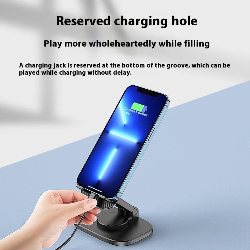 WALLVIEW TECH 360° Aluminum Mobile Stand for Desk, Foldable Design with Stable Rotational Metallic Round Base, Multiple Height & Angle adjustments for Smartphones, Tablets & iPad (Black) - Image 2