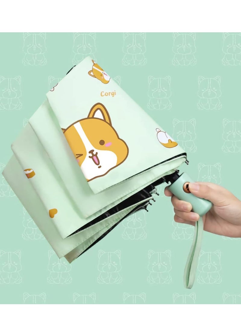 KASTWAVE Automatic Umbrella, UV Protection Travel Windproof Golf Cartoon Umbrella, Double Canopy Vented Sun Rain Umbrella Stick Umbrellas (Dia 85cm, Light Green, Corgi) - Image 5