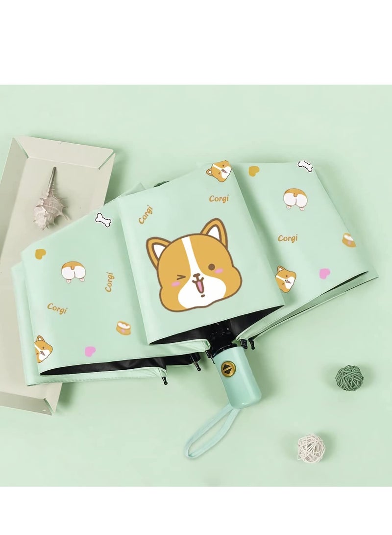 KASTWAVE Automatic Umbrella, UV Protection Travel Windproof Golf Cartoon Umbrella, Double Canopy Vented Sun Rain Umbrella Stick Umbrellas (Dia 85cm, Light Green, Corgi) - Image 4