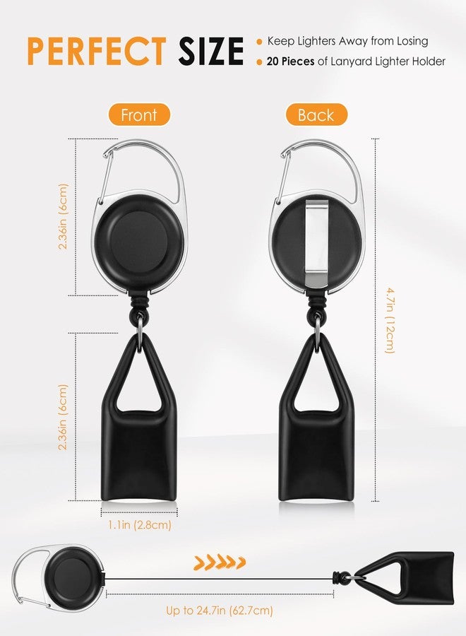 GAUENEEN 20 Pcs Retractable Lighter Clip Holder, Keychain Lighter Leash with Clip (Black) - Image 2