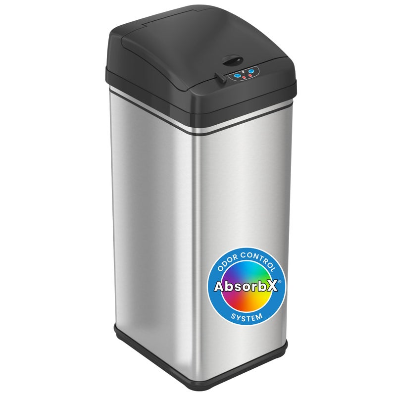 iTouchless 13 Gallon Stainless Steel Kitchen Trash Can with AbsorbX Odor Filter System Powered by Batteries not Included or Optional AC Adapter Sold Separately