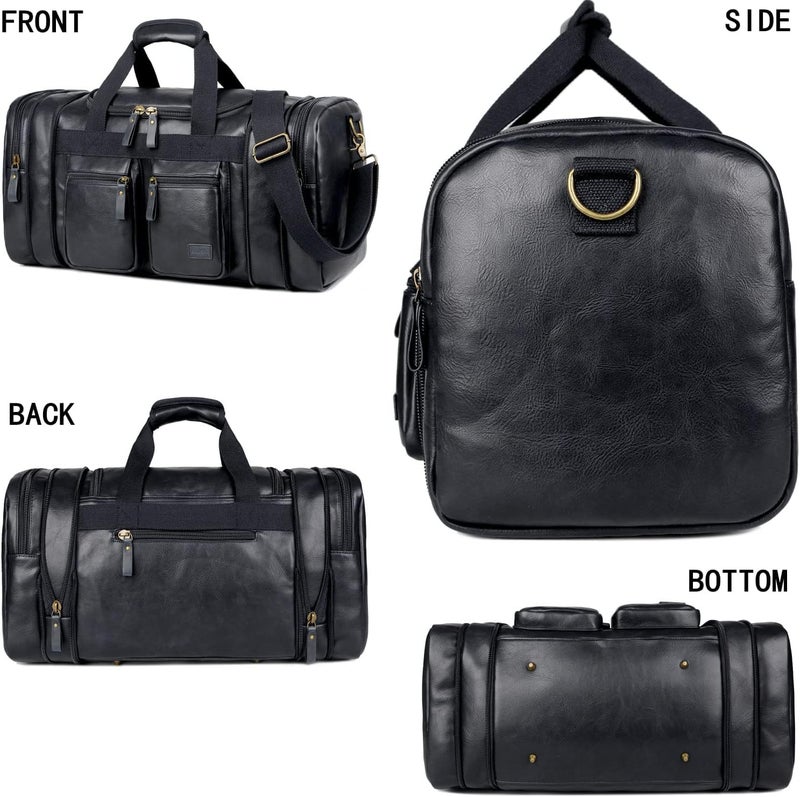 BAOSHA Faux Leather Travel Duffel Weekender Bag Hand Luggage Carry Bag Overnight Bag Sports Bag for Men and Women HB-21 (Black) - Image 2
