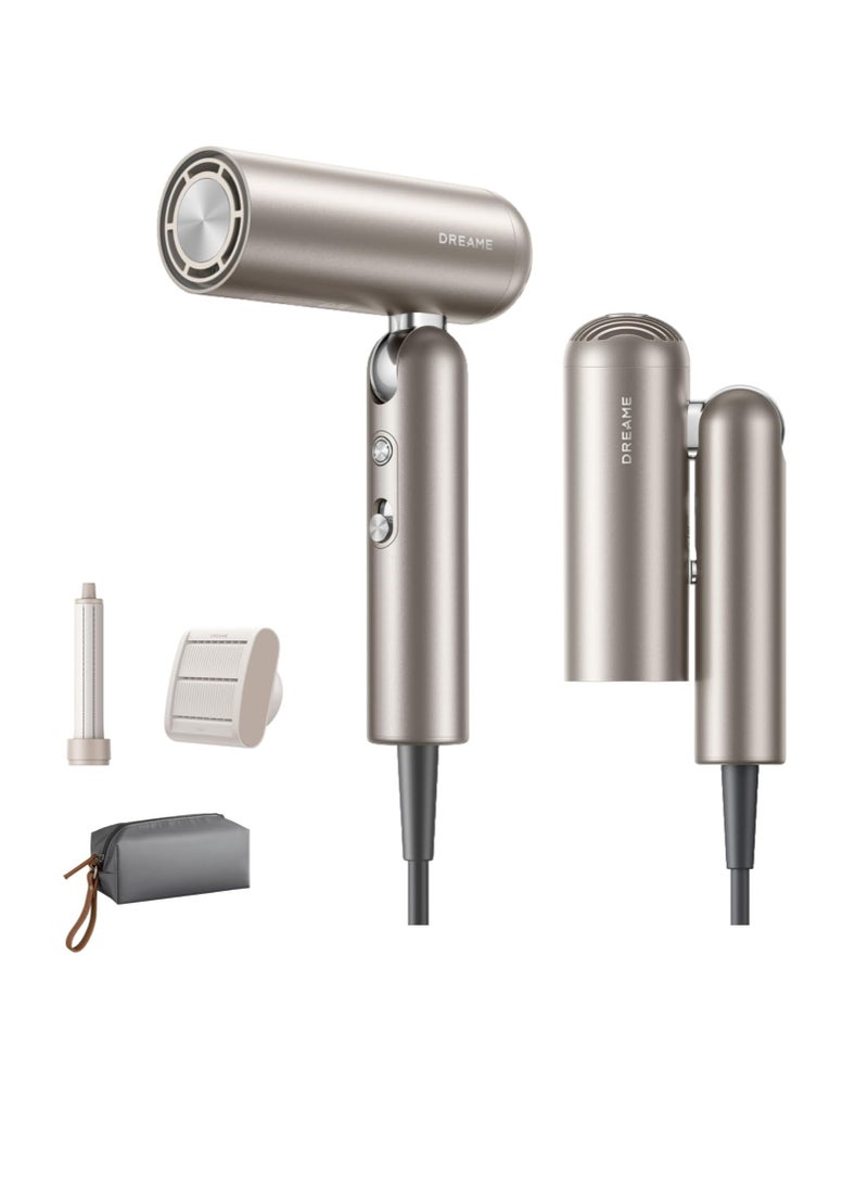 دريم مجفف شعر جيب، مجفف شعر خفيف الوزن للغاية، سريع الجفاف ومنخفض الضوضاء، أداة تصفيف شعر محمولة موفرة للمساحة للسفر المنزلي، (قطعة واحدة، فضي) - Image 1