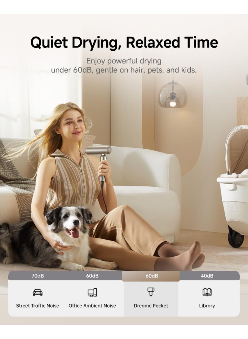دريم مجفف شعر جيب، مجفف شعر خفيف الوزن للغاية، سريع الجفاف ومنخفض الضوضاء، أداة تصفيف شعر محمولة موفرة للمساحة للسفر المنزلي، (قطعة واحدة، فضي) - Image 4