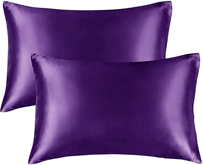 Filloxy Satin Silk Pillowcase Wrinkle Free Luxurious Sleep AntiFrizz for Hair and Skin 2 Piece with 3 Soft Scrunchies Pillow Covers Envelope Closure end Blue Purple Pack of 4 - Image 2