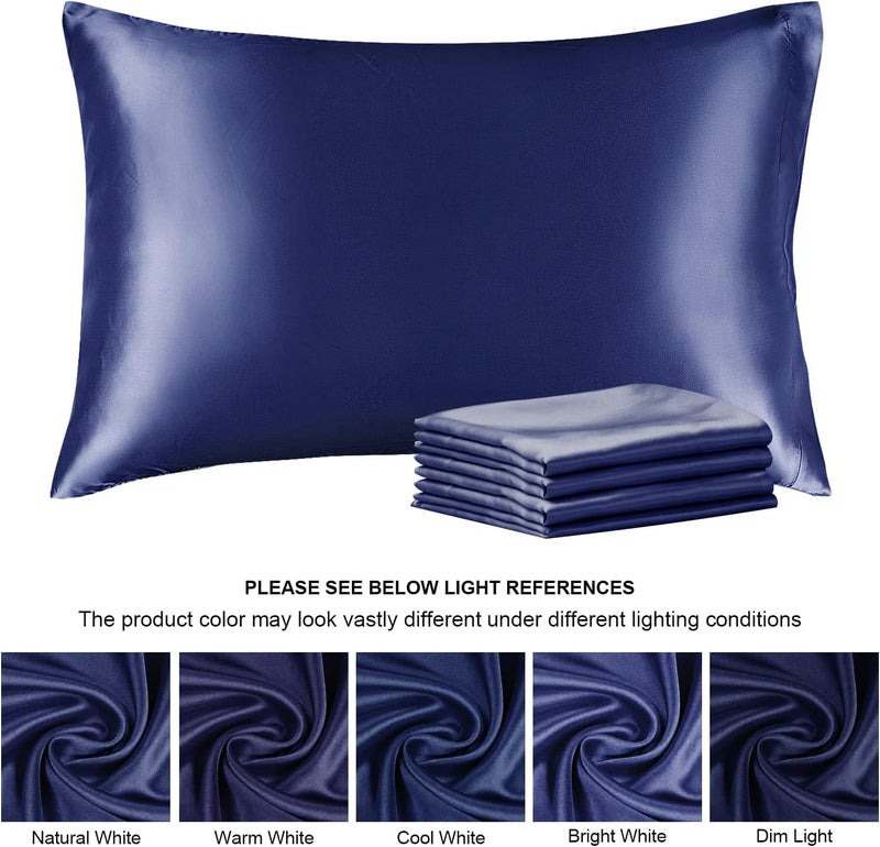 Filloxy Satin Silk Pillowcase Wrinkle Free Luxurious Sleep AntiFrizz for Hair and Skin 2 Piece with 3 Soft Scrunchies Pillow Covers Envelope Closure end Blue Purple Pack of 4 - Image 3