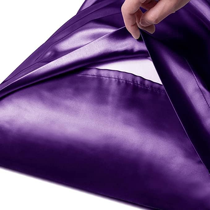 Filloxy Satin Silk Pillowcase Wrinkle Free Luxurious Sleep AntiFrizz for Hair and Skin 2 Piece with 3 Soft Scrunchies Pillow Covers Envelope Closure end Blue Purple Pack of 4 - Image 4