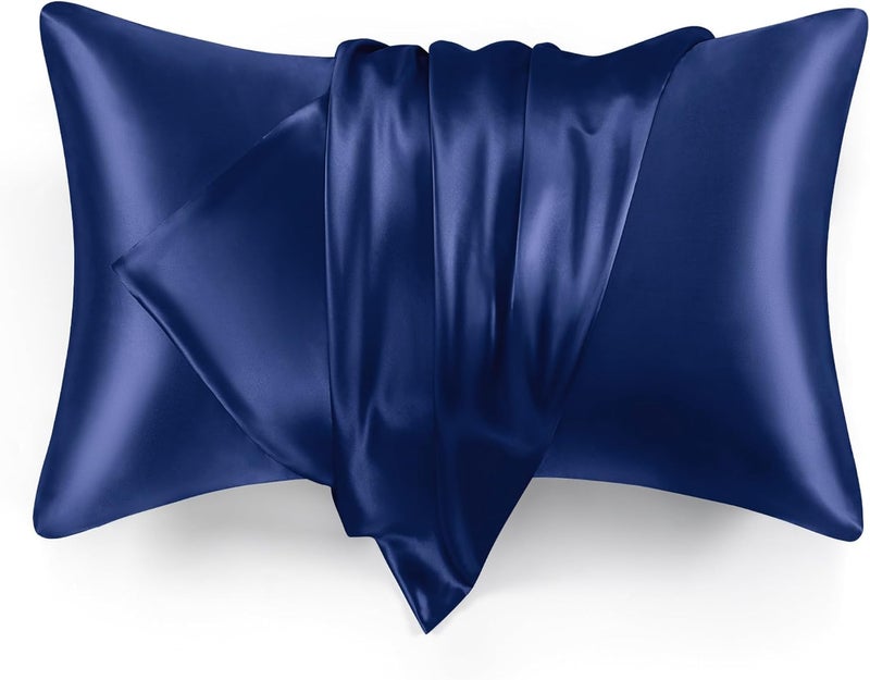 Filloxy Satin Silk Pillowcase Wrinkle Free Luxurious Sleep AntiFrizz for Hair and Skin 2 Piece with 3 Soft Scrunchies Pillow Covers Envelope Closure end Blue Purple Pack of 4 - Image 5