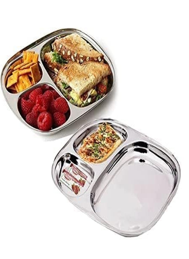 MESHIV Stainless Steel Plates with Compartments/Tiffin/Pav Bhaji/Partition/Breakfast/Steel Plates for Lunch/Dinner/Kids Plate Set of 4 (Medium) - Image 5