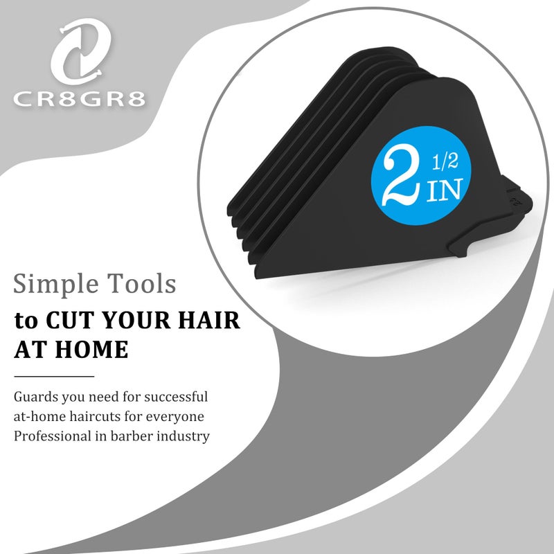 CR8GR8 Clipper Guards for Wahl 10 12 14 16 18 20 Hair Clipper Guards 6pcs Extra Long Clipper Guard Attachments 2.5 Inch Clipper Guides Multiple Sizes Universal 2.5", 2.25", 2", 1.75", 1.5", 1.25" (Black) - Image 4