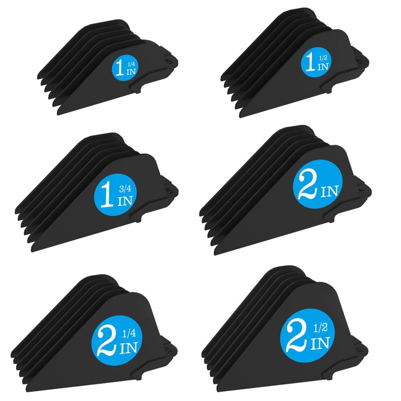 CR8GR8 Clipper Guards for Wahl 10 12 14 16 18 20 Hair Clipper Guards 6pcs Extra Long Clipper Guard Attachments 2.5 Inch Clipper Guides Multiple Sizes Universal 2.5", 2.25", 2", 1.75", 1.5", 1.25" (Black) - Image 1