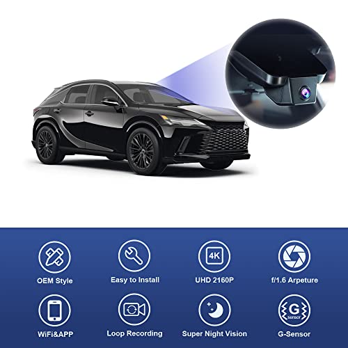 FITCAMX كاميرا داش فيت كام إكس 4K مناسبة لسيارات لكزس RX 2023 2024 2025 350 350h 500h فاخرة رياضية (الجيل 5/AL30)، مظهر مصنع أصلي، فيديو UHD 2160P، واي فاي وتطبيق، تسجيل متكرر، حساس جاذبية، توصيل وتشغيل، بطاقة 64 جيجابايت - Image 3