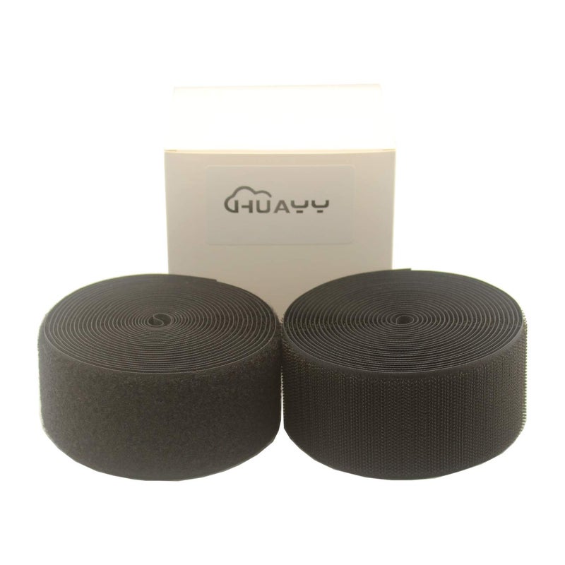 Huayueyun HUAYY 2 Inches Width 5 Yards LengthSew on Hook and Loop StyleNonAdhesive Nylon Strips FabricBlack 2in x 5yd
