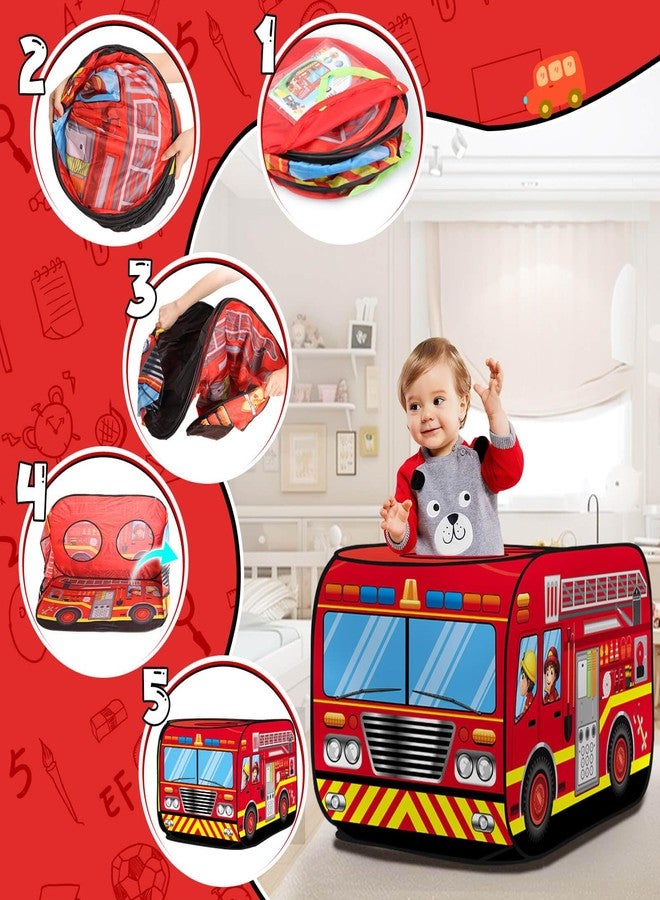 Britik Pop Up Play Tent for Kids Aged 3-5 Years Old Boys and Girls : Fire Truck Tent Playhouse Toy Play Tents for Toddlers 3-5 Kids Tent Indoor Outdoor Playhouse Toys for 3 + Year Old, Fire Truck - Image 2