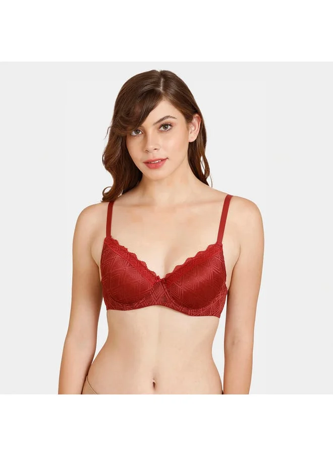 zivame Zivame Textured Padded Bra with Lace Detail and Adjustable Strap