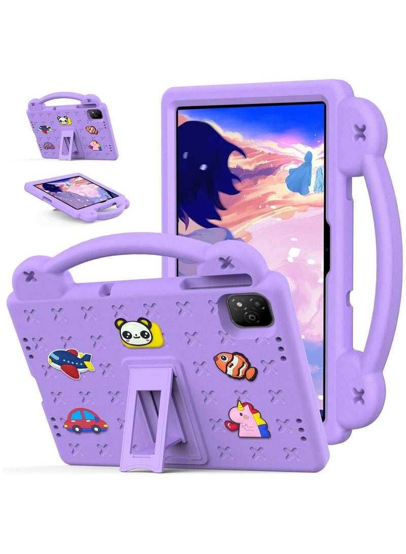 VKL Kids Case Compatible with Infinix Xpad 11 inch (2024) X1101, [Kids Friendly] DIY Cute Cartoon Stickers Lightweight EVA Shockproof Handle Stand Protective Cover (Purple) - Image 1