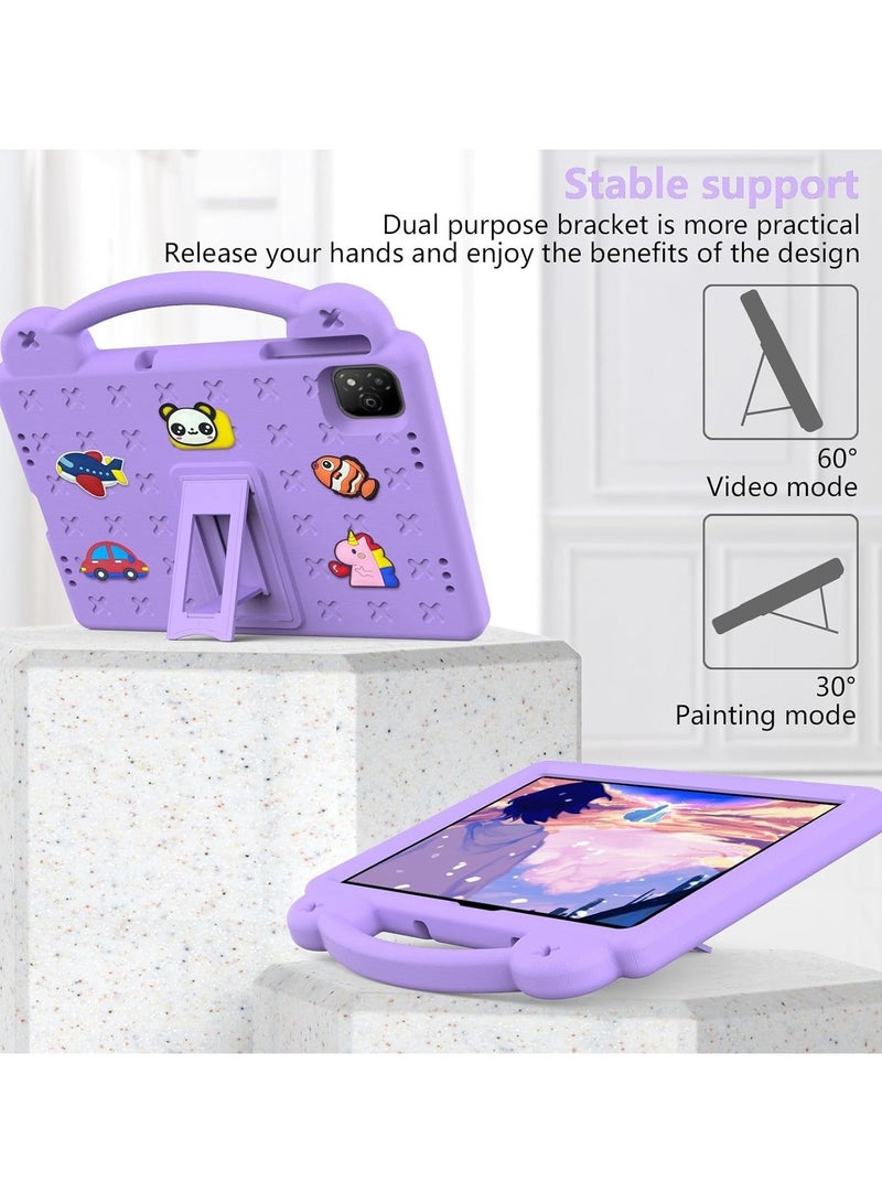 VKL Kids Case Compatible with Infinix Xpad 11 inch (2024) X1101, [Kids Friendly] DIY Cute Cartoon Stickers Lightweight EVA Shockproof Handle Stand Protective Cover (Purple) - Image 4