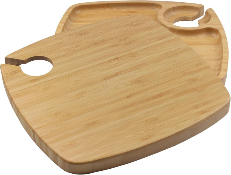 BambooMN 10 x 10 Bamboo Reusable Dinnerware Wine Glass Holder Square Dug Out Plates for Catered Events Holidays or Home Use Supplies 4 Pcs - Image 5