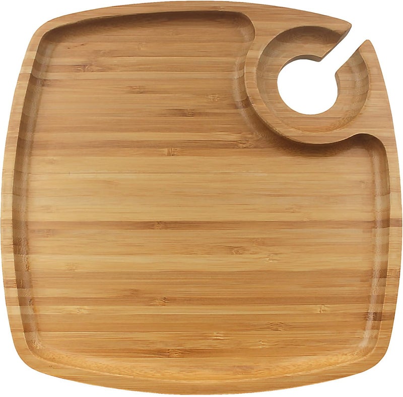 BambooMN 10 x 10 Bamboo Reusable Dinnerware Wine Glass Holder Square Dug Out Plates for Catered Events Holidays or Home Use Supplies 4 Pcs - Image 1