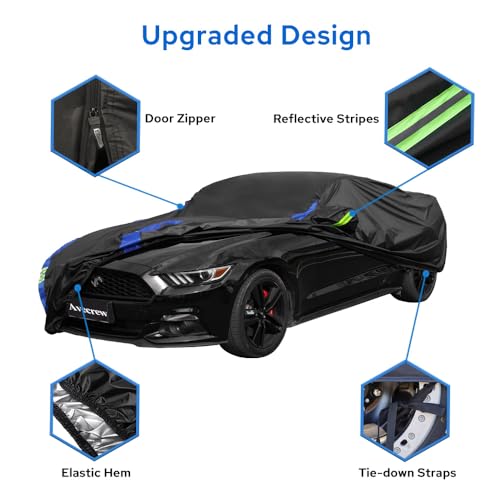 Avecrew for Ford Mustang Car Cover Waterproof All Weather for Automobiles, Outdoor Full Exterior Covers Fit Sedan Ford Mustang with Windproof Strap - Image 3